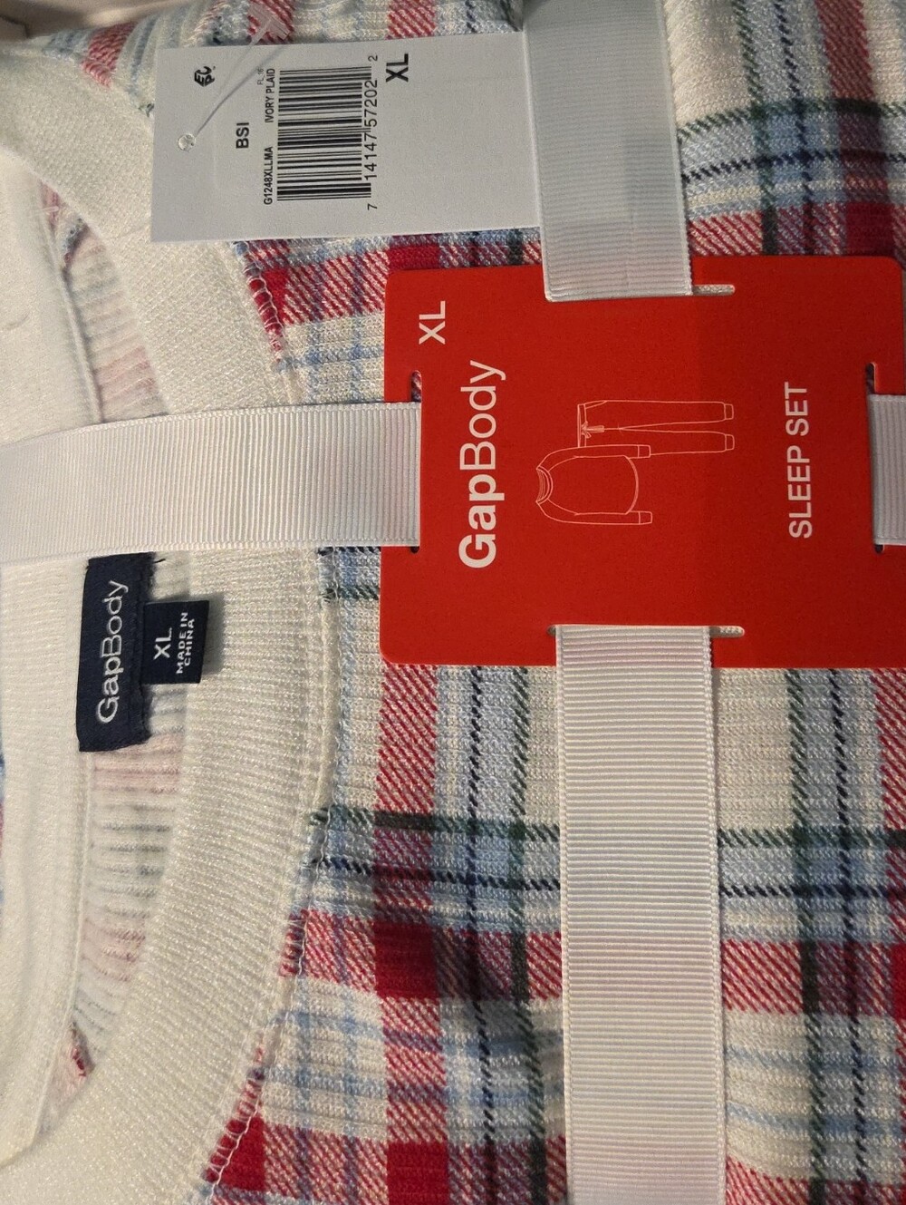 GAP Red, Light Blue & Cream Plaid Sleep Top